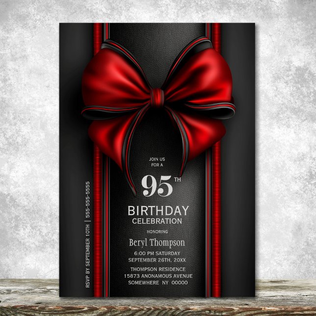 Stylish Red Bow 95th Birthday Party Invitation (Creator Uploaded)