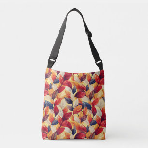Stylish Red Brown Blue Autumn Fall Leaves Crossbody Bag