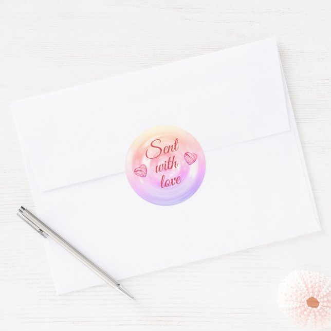 Stylish Red Button Heart Script Cute Quotes Classic Round Sticker (Envelope)