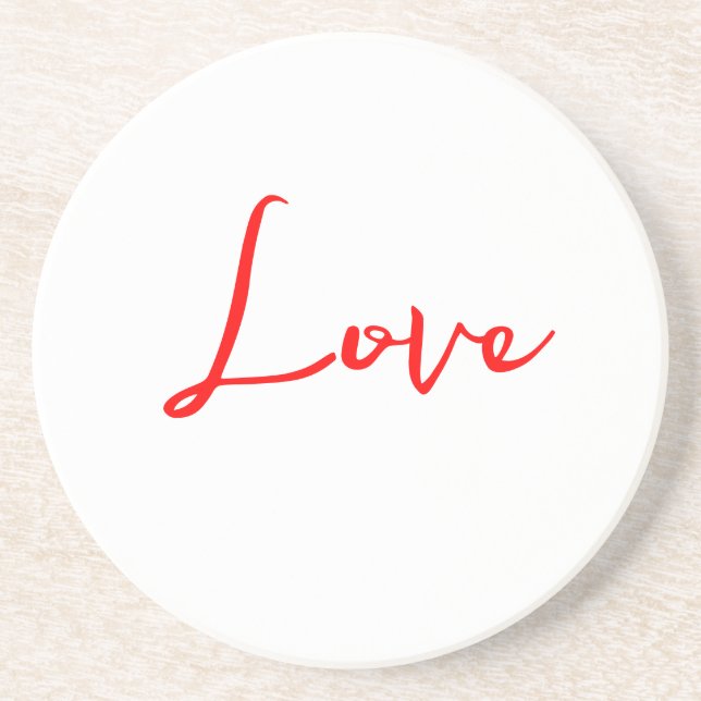 Stylish Red Calligraphy White Love Wedding Coaster (Front)