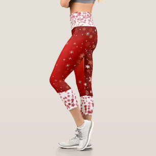Stylish Red Christmas Snowflakes White Comfy Cool Capri Leggings
