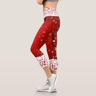 Stylish Red Christmas Snowflakes White Comfy Cool Capri Leggings