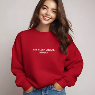 Stylish Red Eat Sleep Create Repeat Slogan T-Shirt