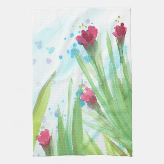 Stylish Red Floral Kitchen Towel (Vertical)