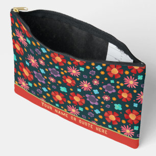 Stylish Red Floral Pattern Custom Cosmetic Bag