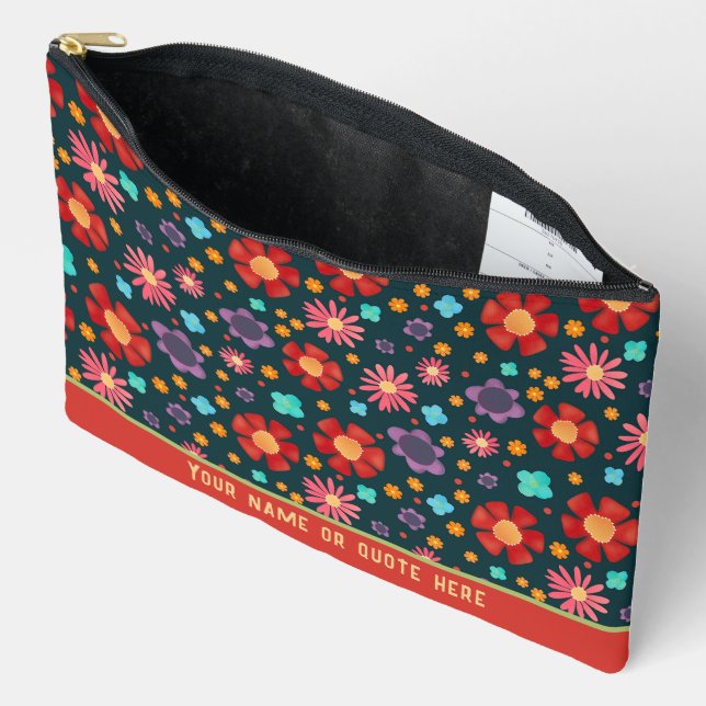 Stylish Red Floral Pattern Custom Cosmetic Bag (Open)