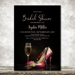 Stylish Red Floral Stiletto Shoes Bridal Shower Invitation