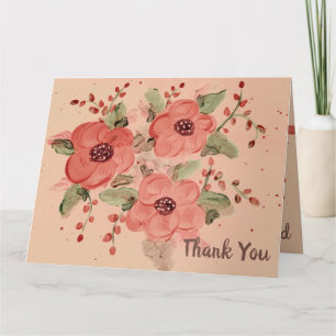 Stylish Red Floral Thank You Card