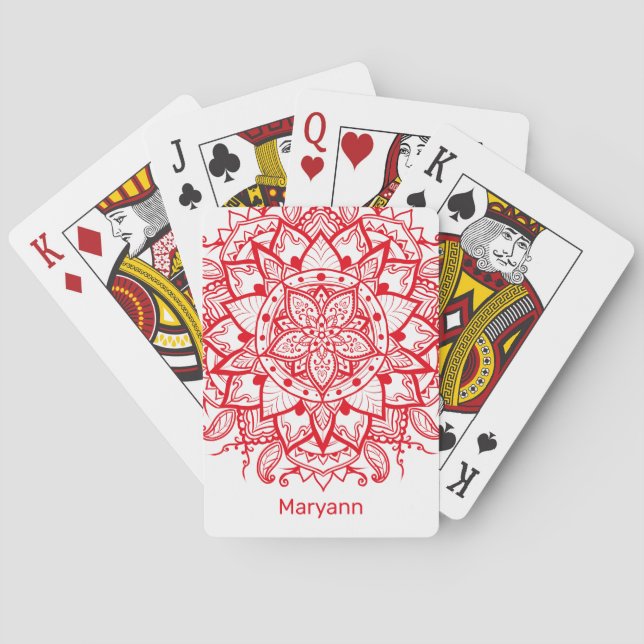 Stylish Red Flower Mandala Boho Customized Playing Cards (Back)