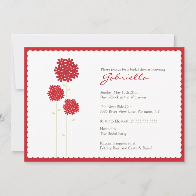Stylish Red Flowers Bridal Shower Invite (Front)