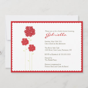 Stylish Red Flowers Bridal Shower Invite