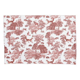 Stylish Red French Toile Fox Rabbit in Forest Pillowcase