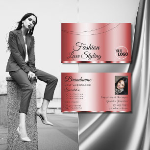 Stylish Red Glamourous with Logo and Photo Stylish Business Card