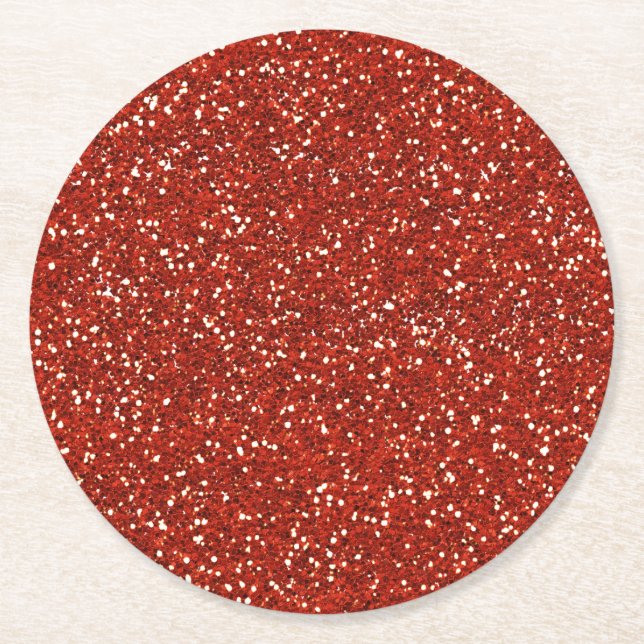Stylish   Red Glitter Round Paper Coaster (Front)