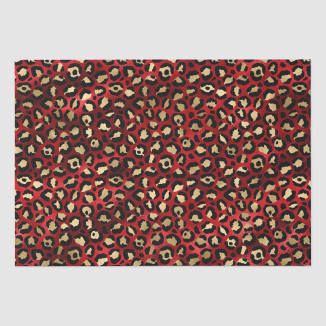 Stylish Red & Gold Foil Leopard Spots Safari Tissue Paper (Front)