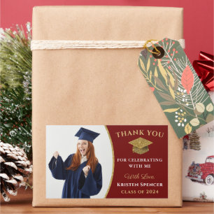 Stylish Red Gold Photo Graduation Thank You Sticker