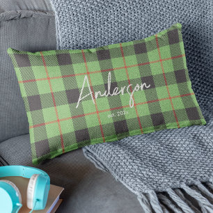 Stylish Red & Green Bright Holiday Colour Plaid Lumbar Pillow