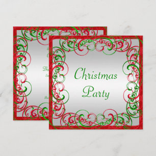 Stylish Red & Green Flourishes & Swirls Christmas Invitation