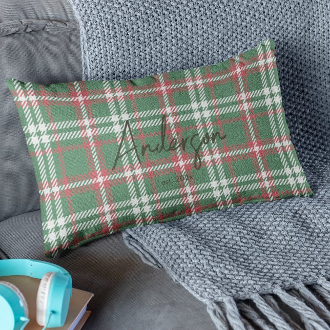Stylish Red & Green Holiday Colour Plaid Lumbar Pillow (Creator Uploaded)