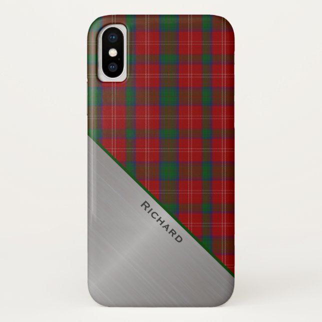 Stylish Red & Green Plaid & Aluminum Look  Case-Mate iPhone Case (Back)