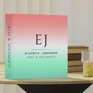 Stylish Red Green White Gradient Initial Monogram Binder