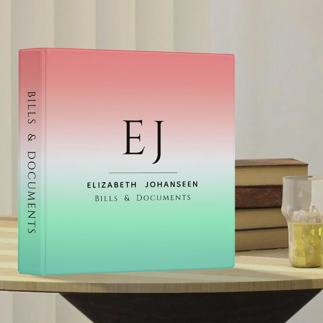 Stylish Red Green White Gradient Initial Monogram Binder (Creator Uploaded)
