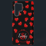 stylish Red heart pattern on black Custom monogram Samsung Galaxy Case<br><div class="desc">This stylish phone case is the perfect way to show your special someone just how much you love them! Featuring a colourful red hearts apttern over black background, It's notably adorable and chic, making it an absolute must for any romantic couple. Crafted from sturdy and durable material, this affectionate phone...</div>