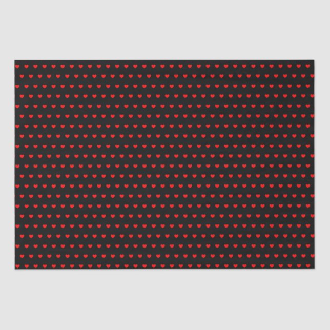 Stylish Red Hearts Pattern on Black Tissue Paper (Front)