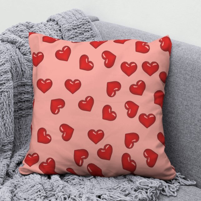 Stylish red hearts pattern on pink throw pillow (Creator Uploaded)