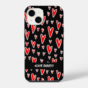 Stylish Red Hearts Valentine's Day Personalized iPhone 14 Case