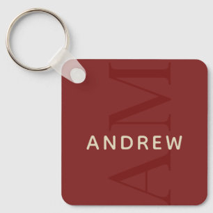 Stylish Red Monogram with Name Keychain
