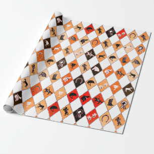 Stylish Red Orange Equestrian Diamond Pattern Wrapping Paper