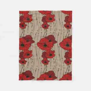 Stylish Red Poppies Fleece Blanket