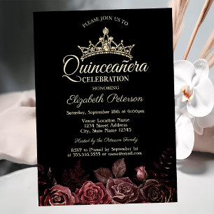 Stylish Red Roses Gothic Quinceañera  Invitation