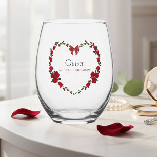 Stylish Red Roses Mother of Groom Gift Stemless Wine Glass