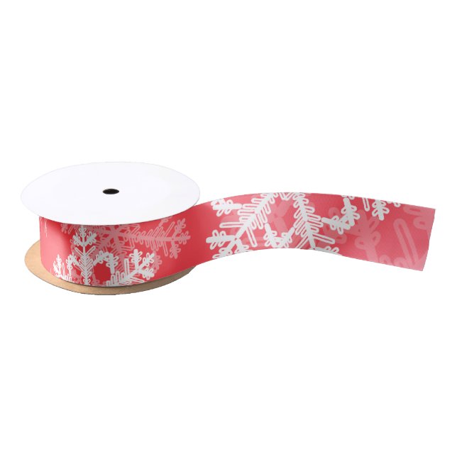 Stylish Red Snowflakes Modern Christmas pattern Satin Ribbon (Spool)