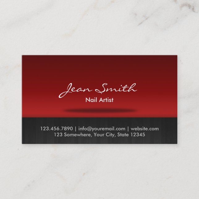 Stylish Red Stage Nail Art Business Card (Front)