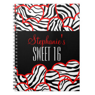 Stylish Red Sweet 16 Zebra Heart Design Name  Notebook