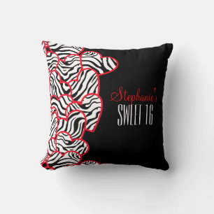 Stylish Red Sweet 16 Zebra Heart Design Name  Throw Pillow