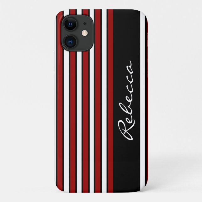 Stylish red white and black stripes Case-Mate iPhone case (Back)