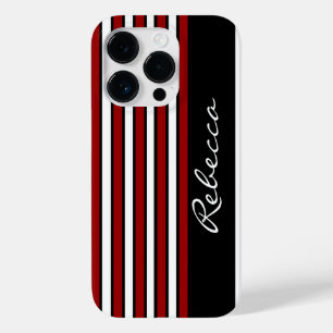 Stylish red white and black stripes Case-Mate iPhone 14 pro case