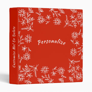 Stylish Red White Floral Dainty Flower Design Binder