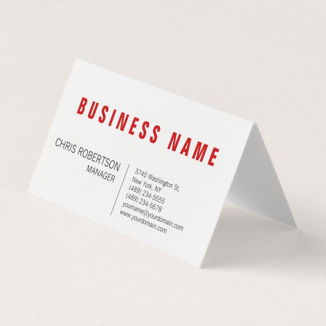 Stylish Red White Modern Minimalist Unique Business Card (Front)