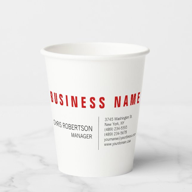 Stylish Red White Modern Minimalist Unique Paper Cups (Front)