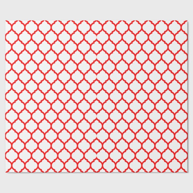 Stylish Red White Moroccan Quatrefoil Pattern Wrapping Paper (Seam)