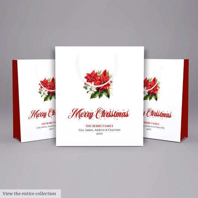 Stylish Red White Poinsettia Custom Name Gift Bag (Stylish Red White Poinsettia Custom Name Gift Bag

)