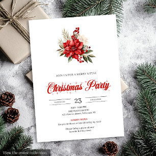 Stylish Red White Poinsettia Floral Christmas Invitation
