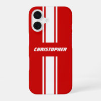 Stylish Red White Racing Stripes Monogrammed Boys