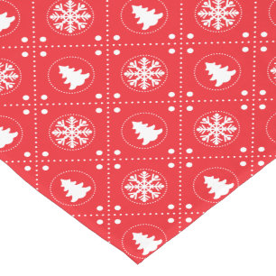 Stylish Red White Snowflake Christmas Tree Design Short Table Runner