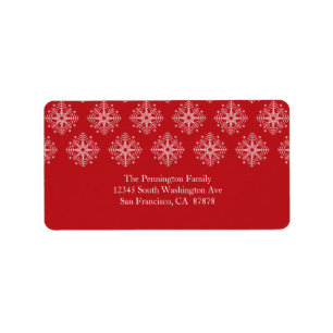 Stylish red + white snowflake winter address label